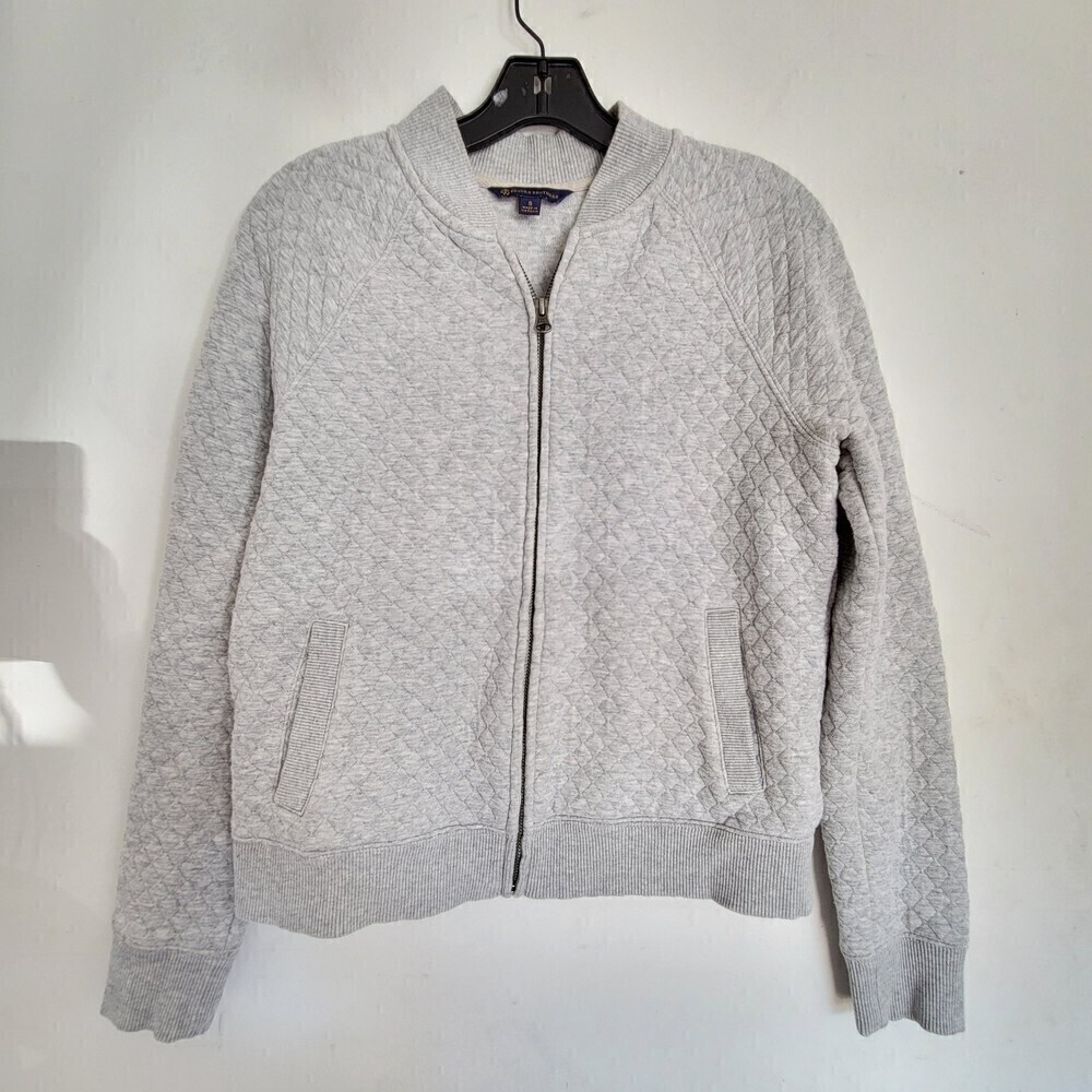 Brooks Brothers Heather Gray Cotton Full Zip Long Sleeve Sweater Jacket Sz Small